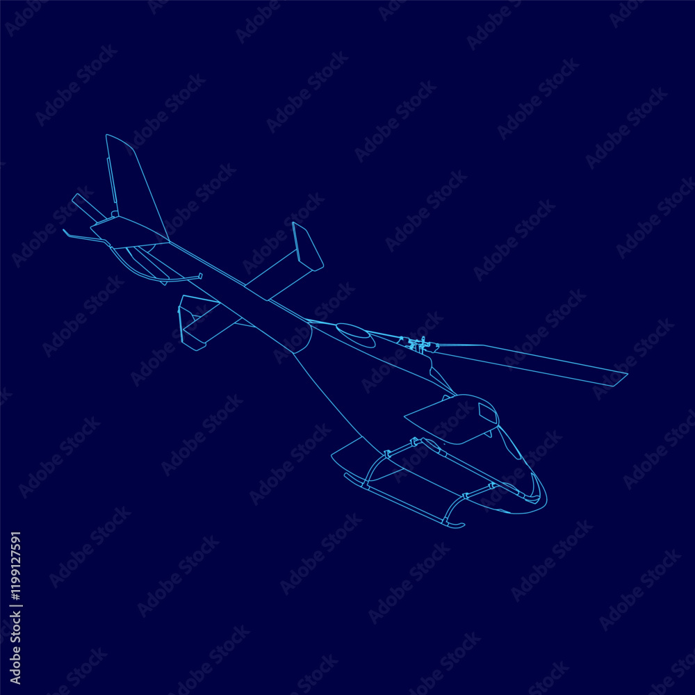 Blue helicopter is shown in a blue background. The image is a stylized drawing of a helicopter, with the blue color dominating the scene. Scene is calm and serene Blue helicopter is shown in a blue background. The image is a stylized drawing of a helicopter, with the blue color dominating the scene. Scene is calm and serene
