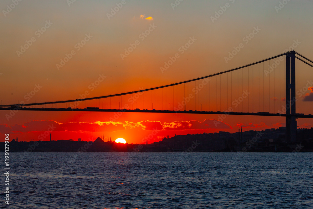 Fototapeta premium 15 July Martyrs Bridge (15 Temmuz Sehitler Koprusu) in the Sunset Time Photo, Üsküdar Istanbul, Türkiye (Turkey)