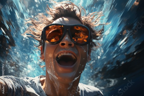 A swimmer diving into a pool for a competitive race photo