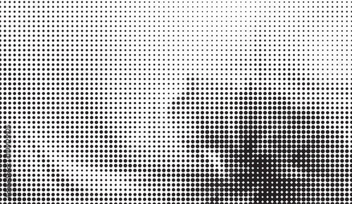 Halftone Transition, A Gradual Shift from Fine Dots to a Concentrated, Textured Pattern on a White Background