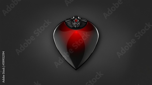 Free Download Stylized black and red guitar pick design featuring futuristic emblem and intricate details - GFXLoad