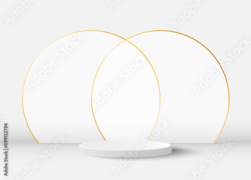 ealistic white 3D cylindrical podium background. Minimalist mockup pedestal, abstract product display presentation, Stage showcase.