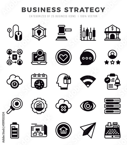 Business Strategy Icons Pack Lineal Filled Style. Vector illustration.