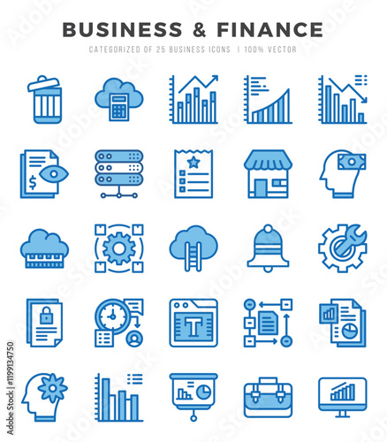 Set of simple Two Color Business & Finance Icons. Two Color art icons pack.