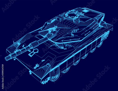 Blue tank with a gun on top.