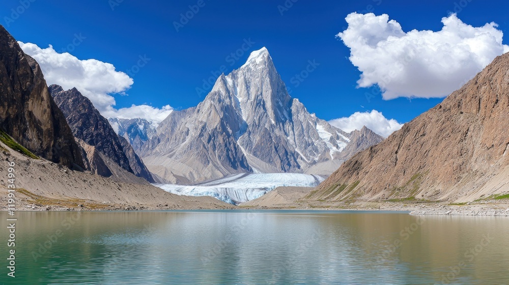 Naklejka premium Majestic Mountain and Glacial Lake