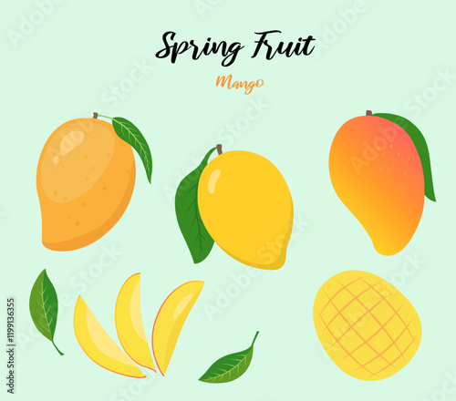 Mango pulp and leaves illustration