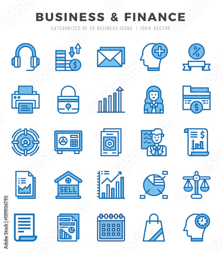 Business & Finance icons Pack. Two Color icons set. Business & Finance collection set.