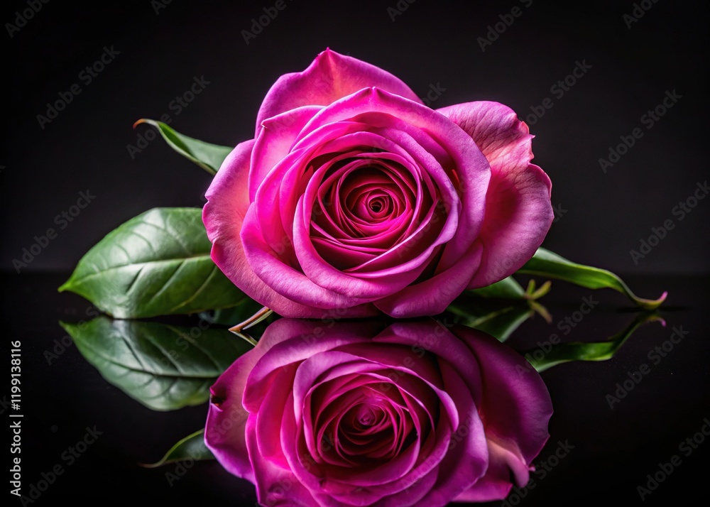 Fototapeta premium Elegant Pink Rose Reflection: Black Background Stock Photo