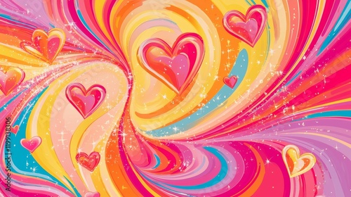 Colorful swirl of hearts in a vibrant, abstract design for expressing love and joy