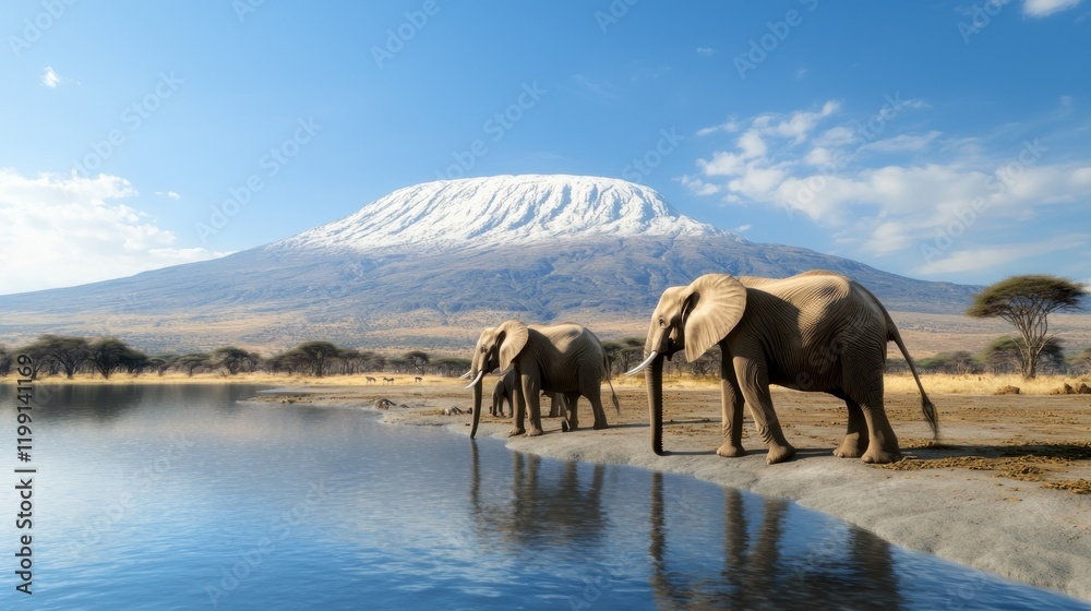 Fototapeta premium African Elephants at a Watering Hole