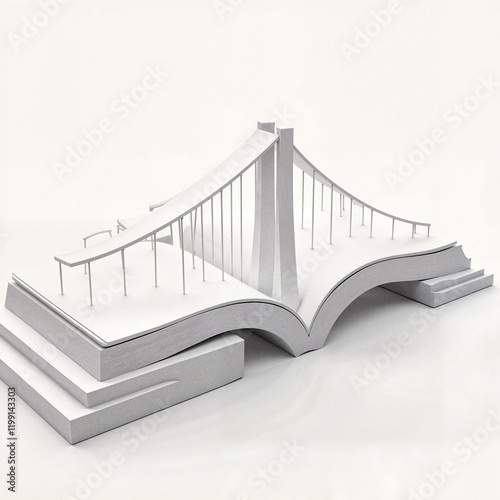 Bridged book sculpture in white on a neutral background
