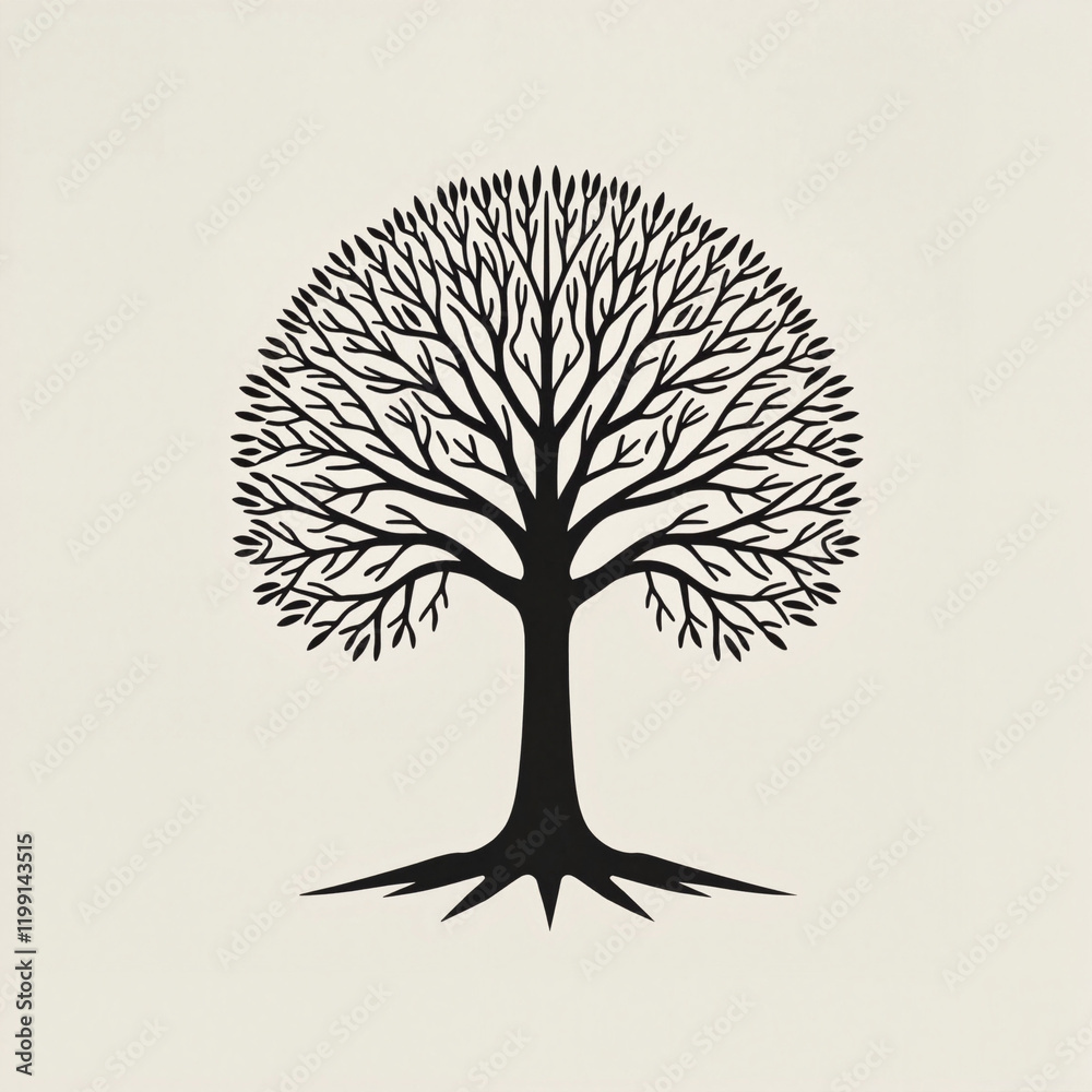 Fototapeta premium Black tree silhouette on light background