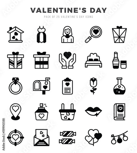 Valentine'S Day Icons Pack Lineal Filled Style. Vector illustration.