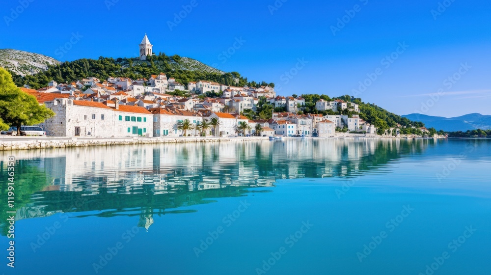 Obraz premium Coastal Town with Clear Blue Waters
