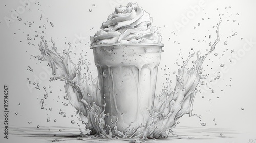 Whipped cream milkshake splash in cup. photo