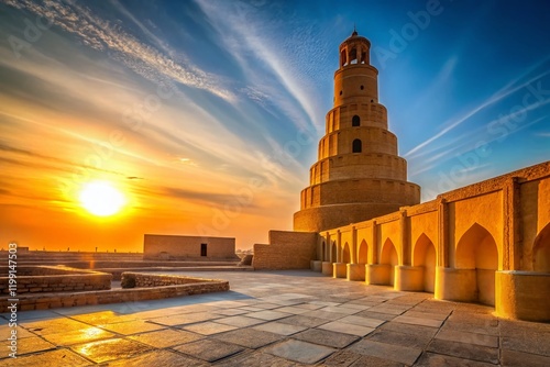 Samarra Minaret, Iraq: Majestic Spiral Tower at Dawn, High-Resolution Stock Photo photo