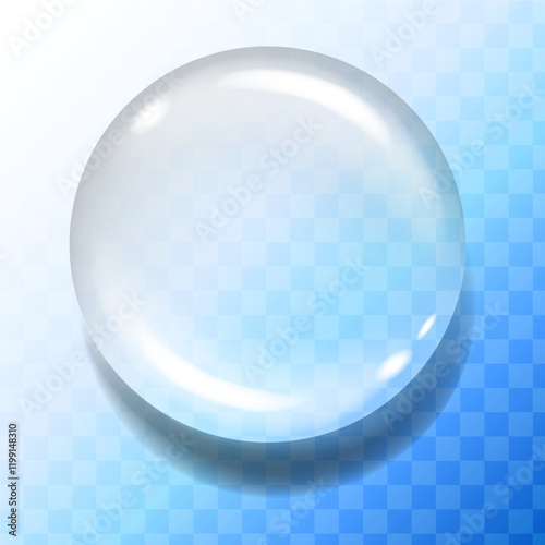 Transparent sphere on a colored background with transparency effect, creating the effect of a glass ball or soap bubble. Suitable for visual effects; tear, drop, mucus, runny nose, bubble.