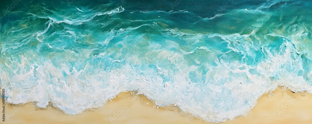 Pristine turquoise ocean waves gently lapping on sandy beach shoreline. Pristine turquoise ocean waves gently lapping on sandy beach shoreline.