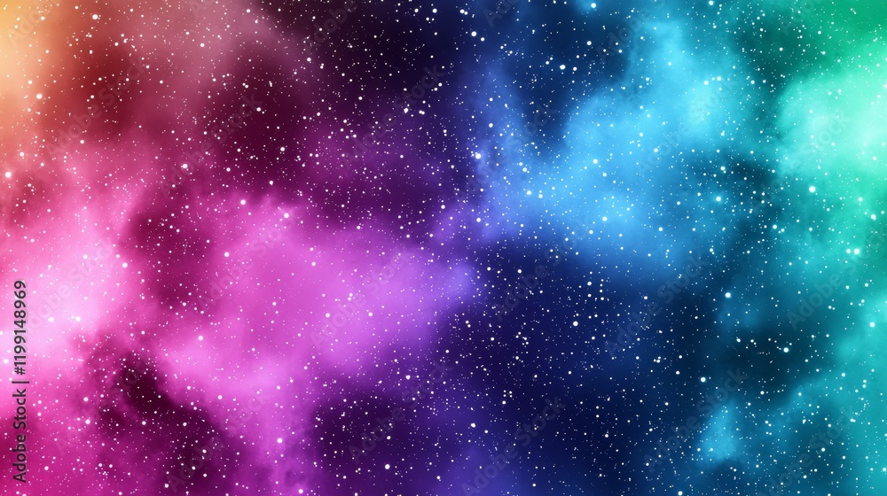 Obraz premium Colorful cosmic nebula with stars shining in vibrant hues of pink, blue, and green during a star-filled night sky