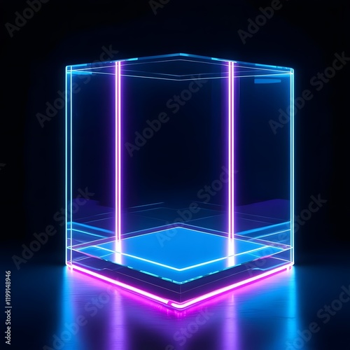 Glowing Neon Glass Podium Future Artistry in Plastic Square Design