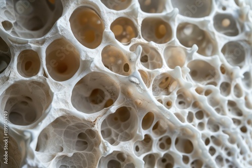 Close up of deteriorating bone structure, highlighting the effects of osteoporosis and bone loss photo