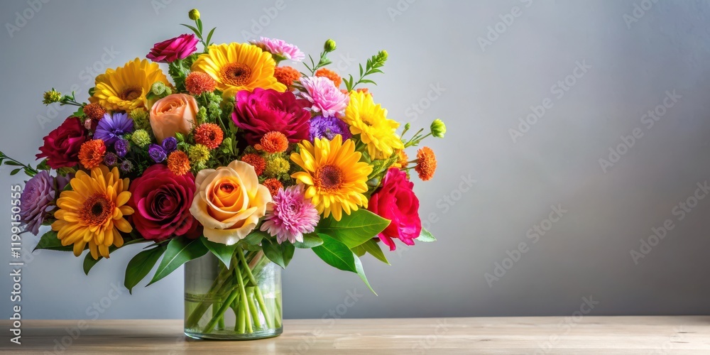Fototapeta premium Vibrant floral arrangement against a plain background, decorative, colorful, decorative