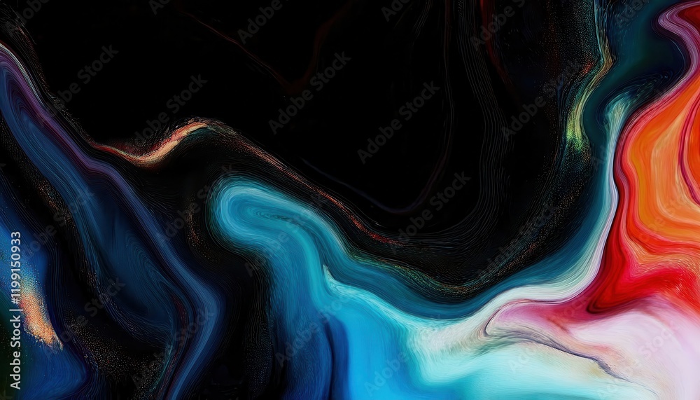 Obraz premium vivid fluid art design with swirling blue, red, and black abstract strokes for modern digital background or creative branding visuals