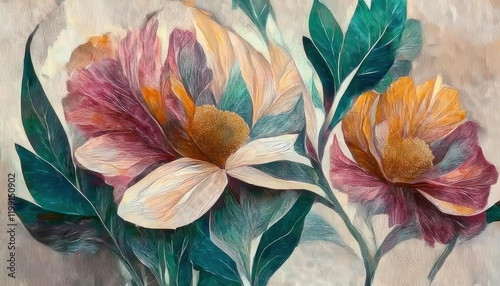 Wallpaper Mural vibrant floral art with magnolia petals in rich pastel tones, emphasizing texture and elegance for decor, prints, or graphic design Torontodigital.ca