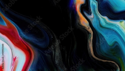 vivid fluid art design with swirling blue, red, and black abstract strokes for modern digital background or creative branding visuals photo