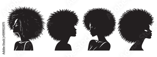 Silhouettes of Black Women, Celebrating Natural Hair and Diverse Expressions of Afro Beauty in Graphic Art