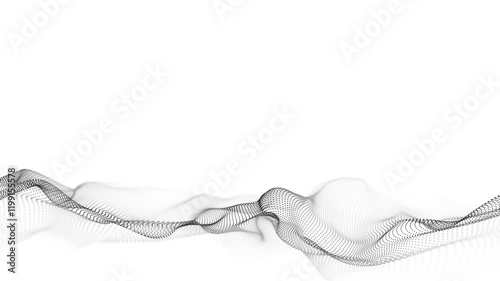 Digital technology white wave. Light cyberspace with motion dots. Futuristic digital background artificial intelligence. Big data analytics. 3d rendering.