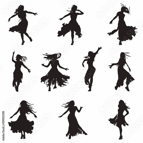 15 silhouettes of people dancing in different styles