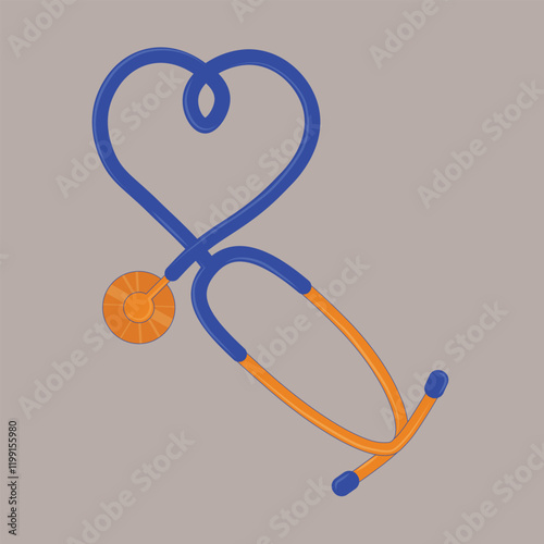 Stylized Blue Stethoscope witch Heart Shape Diagnostic Device Health Care Medicine Concept. Vector illustration