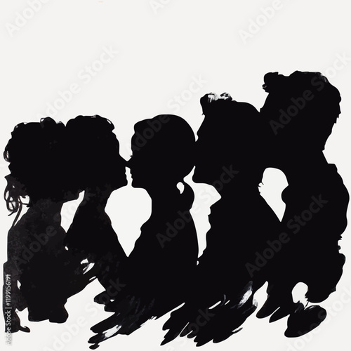 15 silhouettes of people interacting in a social gathering