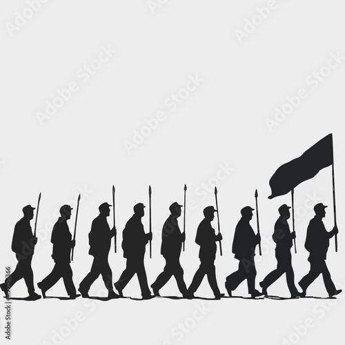 15 silhouettes of people marching in a parade