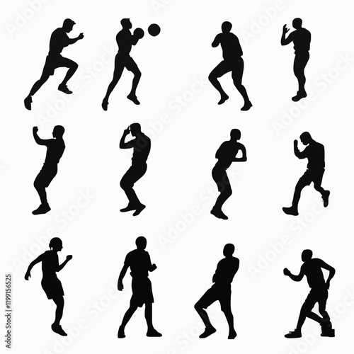 15 silhouettes of people playing basketball