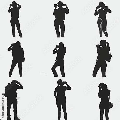 15 silhouettes of people posing for photographs