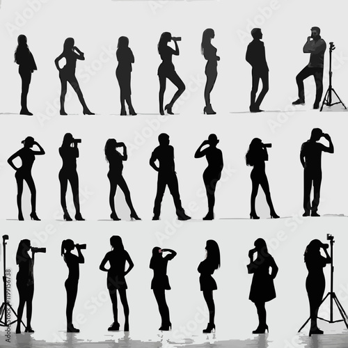 15 silhouettes of people posing for photographs