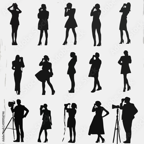 15 silhouettes of people posing for photographs