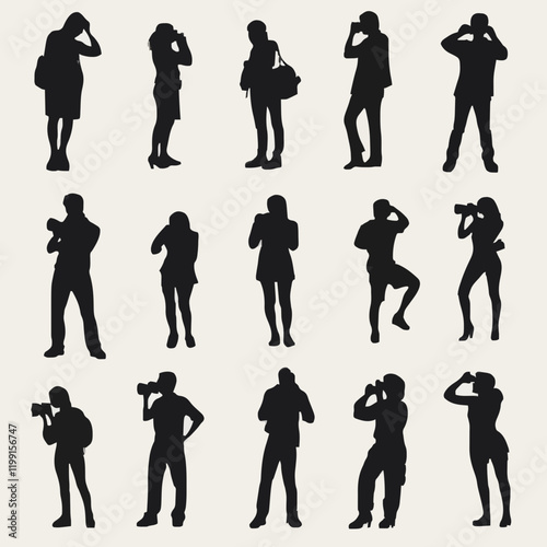 15 silhouettes of people posing for photographs