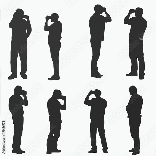 15 silhouettes of people posing for photographs