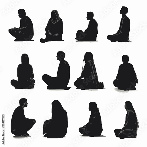 15 silhouettes of people sitting in different positions