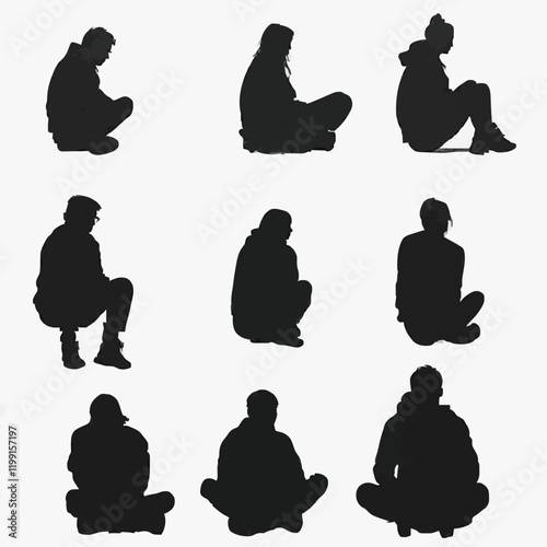 15 silhouettes of people sitting in different positions