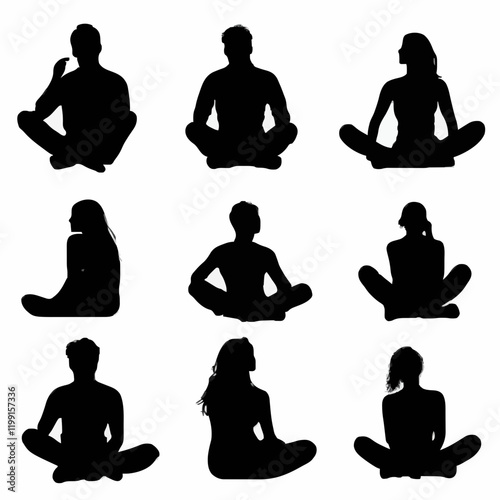 15 silhouettes of people sitting in different positions