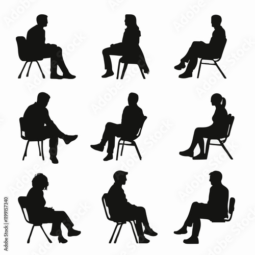 15 silhouettes of people sitting in different positions