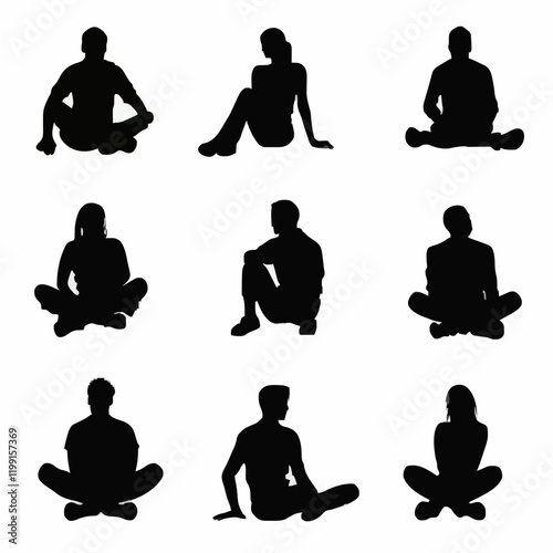 15 silhouettes of people sitting in different positions