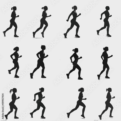 15 silhouettes of people doing different exercises in a gym