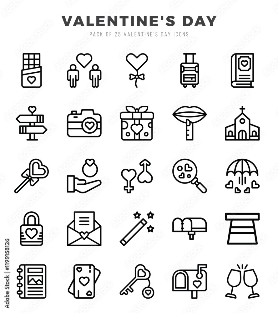 Set of Valentine'S Day Icons. Simple Lineal art style icons pack. Set of Valentine'S Day Icons. Simple Lineal art style icons pack.