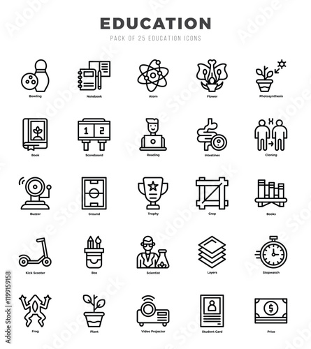 Collection of Education 25 Lineal Icons Pack.